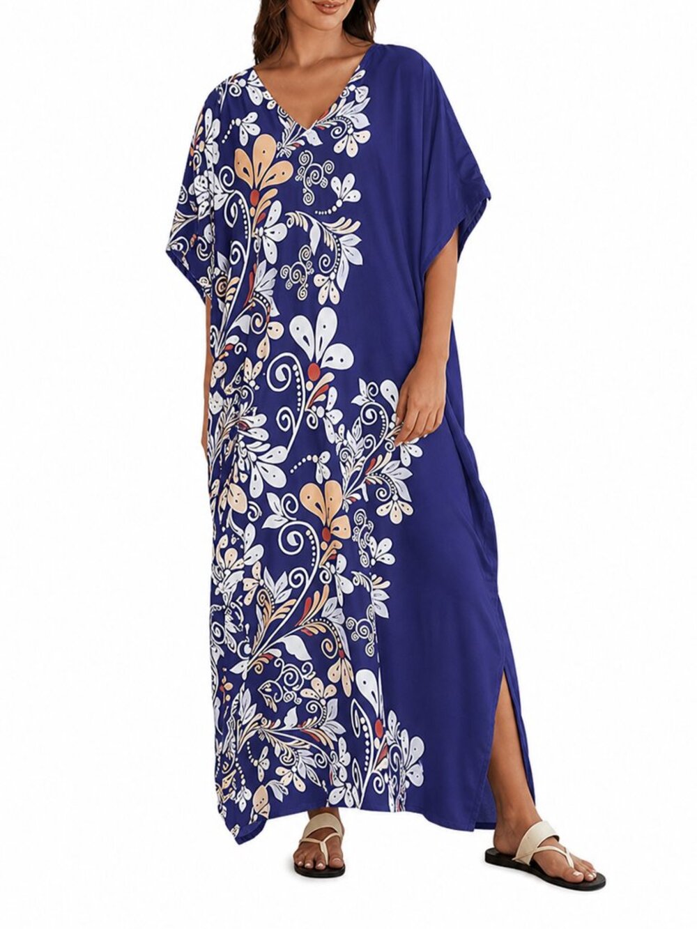 Floral Print Plus Size Kaftan Maxi Dress Loose Boho Night Party Gowns for Women
